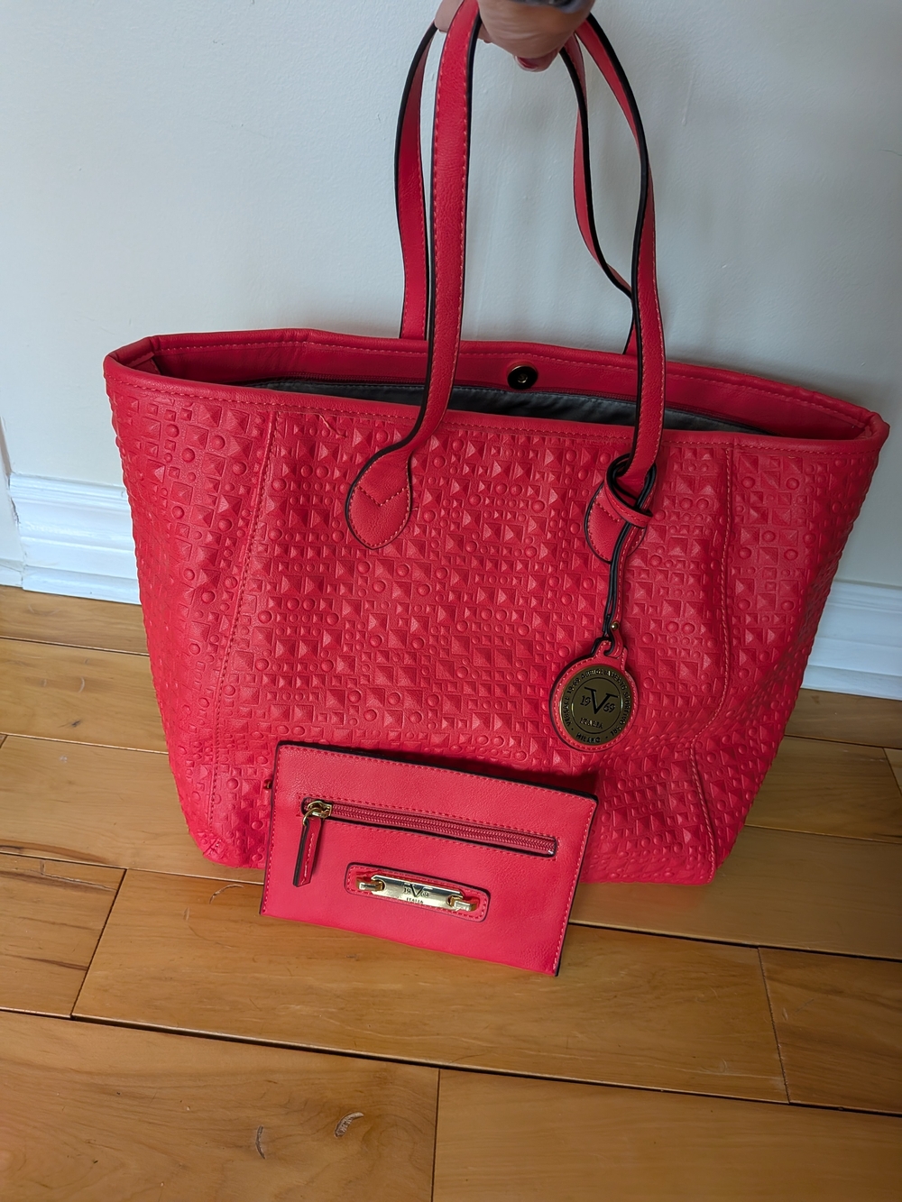 Coral Versace 19v69 Tote Handbag with Matching Coin Pouch